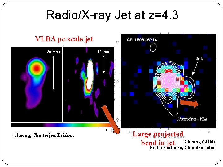 Radio/X-ray Jet at z=4. 3 VLBA pc-scale jet Cheung, Chatterjee, Brisken Large projected bend