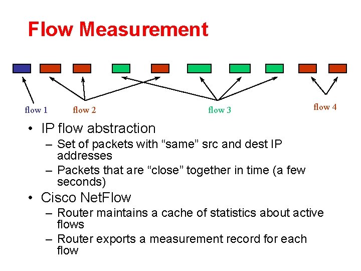 Flow Measurement flow 1 flow 2 flow 3 flow 4 • IP flow abstraction Flow Measurement flow 1 flow 2 flow 3 flow 4 • IP flow abstraction