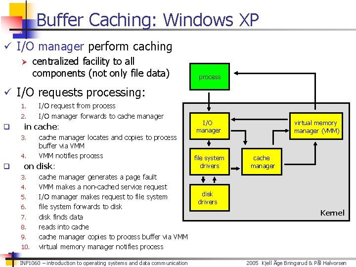 Buffer Caching: Windows XP ü I/O manager perform caching Ø centralized facility to all