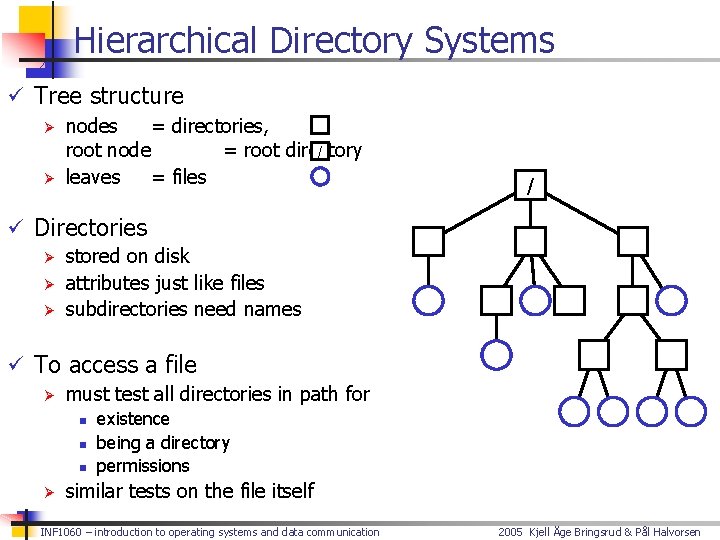 Hierarchical Directory Systems ü Tree structure Ø nodes = directories, / root node =