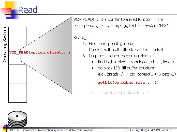 Read Operating System VOP_READ(. . . ) is a pointer to a read function