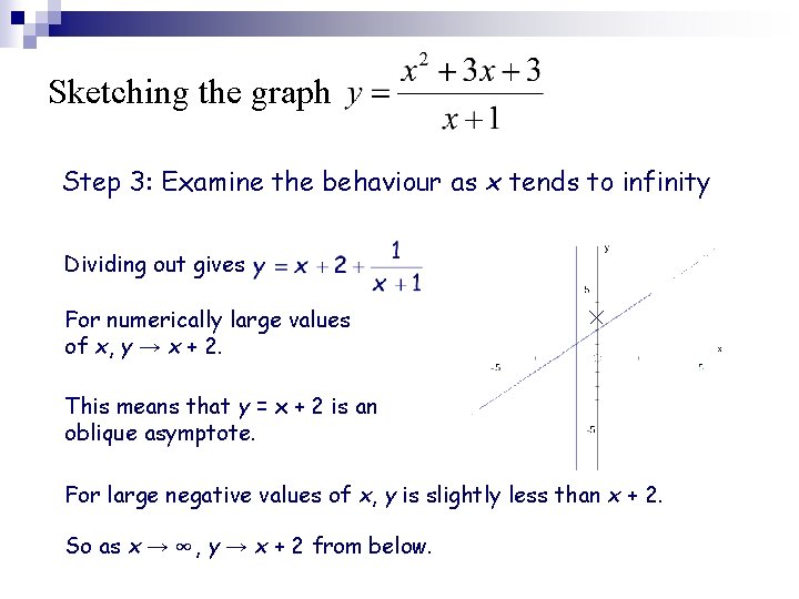 Sketching the graph Step 3: Examine the behaviour as x tends to infinity Dividing