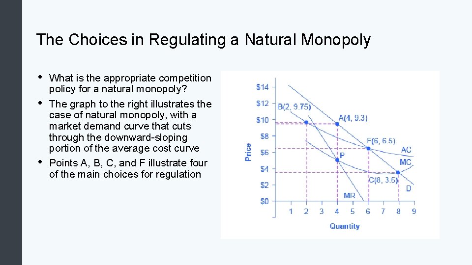 The Choices in Regulating a Natural Monopoly • • • What is the appropriate