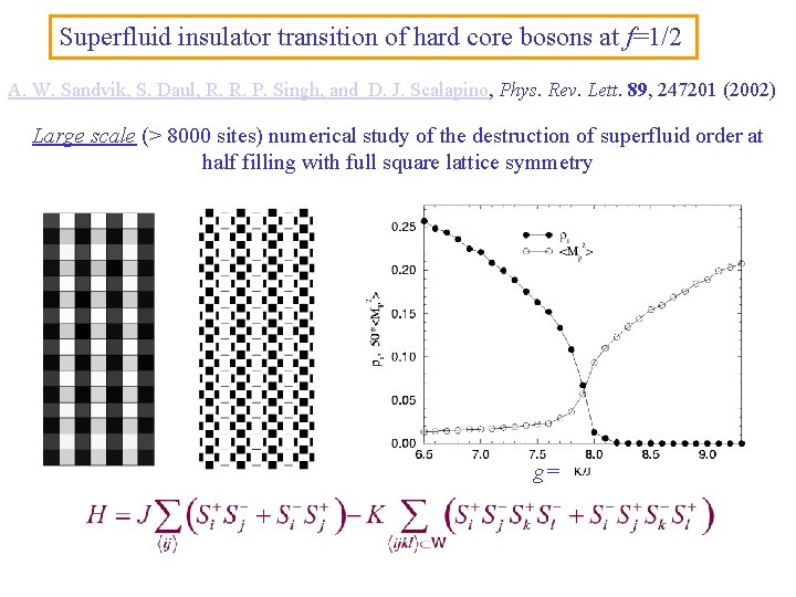 Superfluid insulator transition of hard core bosons at f=1/2 A. W. Sandvik, S. Daul,