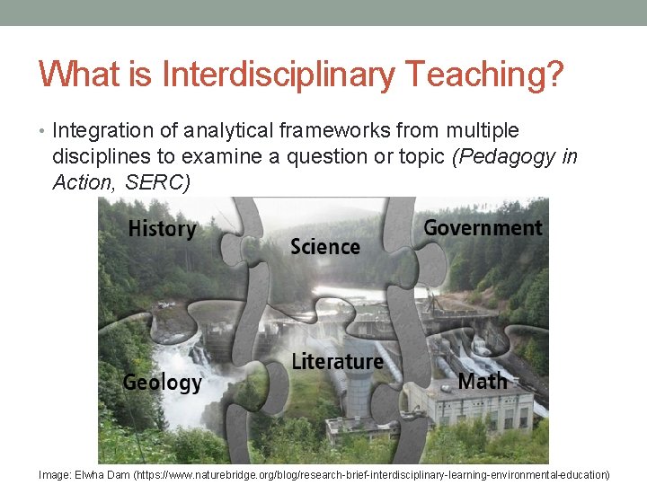 What is Interdisciplinary Teaching? • Integration of analytical frameworks from multiple disciplines to examine