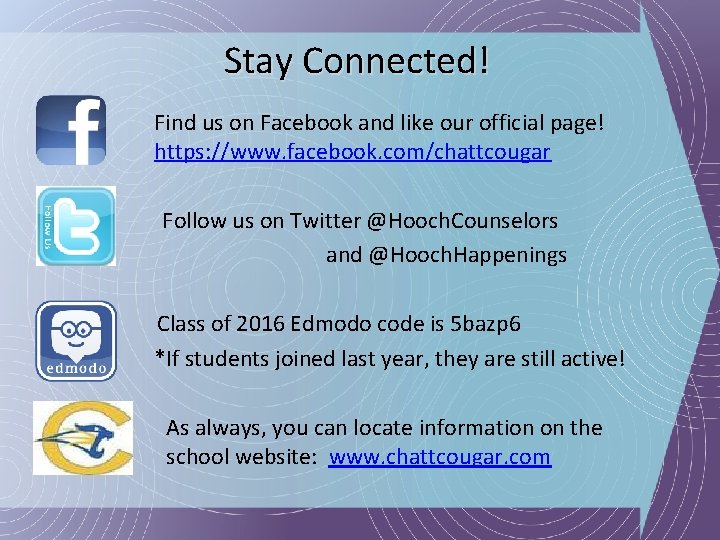 Stay Connected! Find us on Facebook and like our official page! https: //www. facebook.