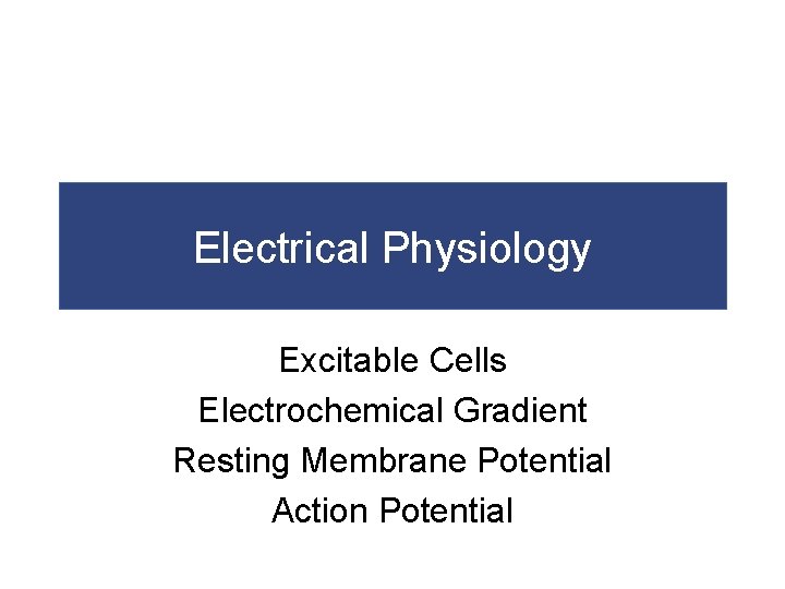 Electrical Physiology Excitable Cells Electrochemical Gradient Resting Membrane Potential Action Potential 