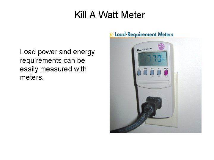 Kill A Watt Meter Load power and energy requirements can be easily measured with