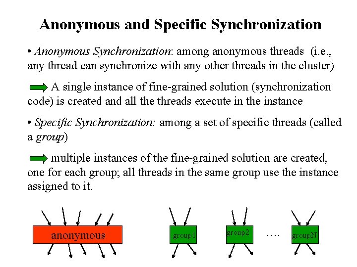 Anonymous and Specific Synchronization • Anonymous Synchronization: among anonymous threads (i. e. , any
