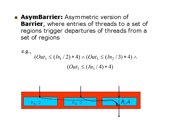 n Asym. Barrier: Asymmetric version of Barrier, where entries of threads to a set