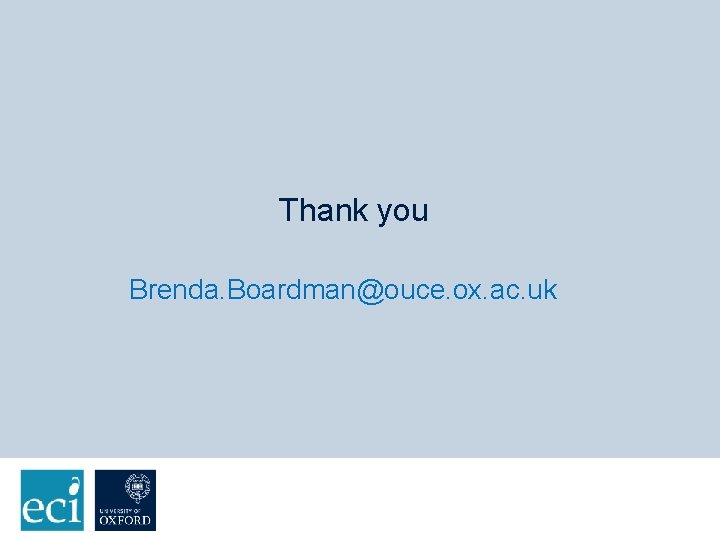 Thank you Brenda. Boardman@ouce. ox. ac. uk 