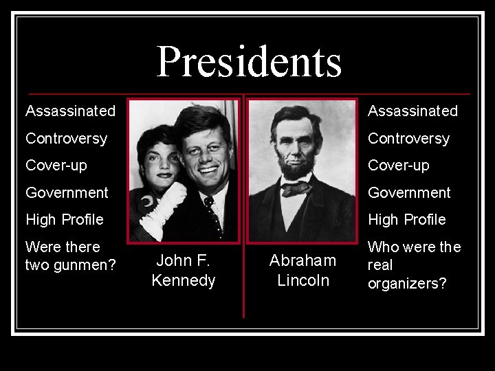 Presidents Assassinated Controversy Cover-up Government High Profile Were there two gunmen? Who were the Presidents Assassinated Controversy Cover-up Government High Profile Were there two gunmen? Who were the