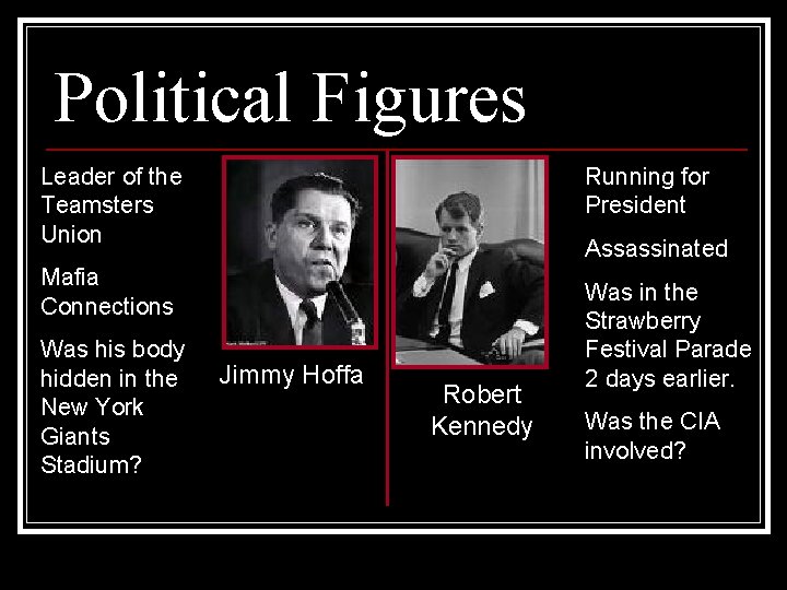 Political Figures Leader of the Teamsters Union Running for President Assassinated Mafia Connections Was Political Figures Leader of the Teamsters Union Running for President Assassinated Mafia Connections Was