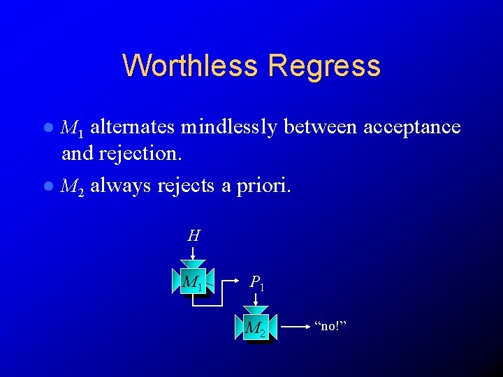 Worthless Regress l l M 1 alternates mindlessly between acceptance and rejection. M 2