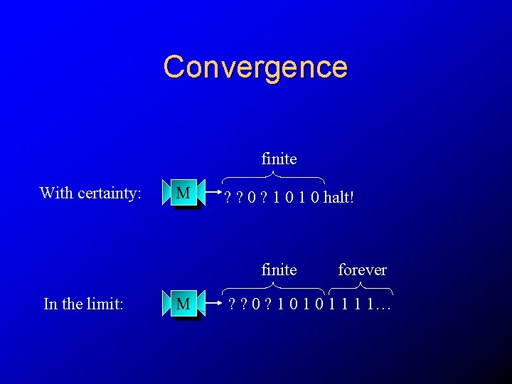 Convergence finite With certainty: M ? ? 0 ? 1 0 halt! finite In