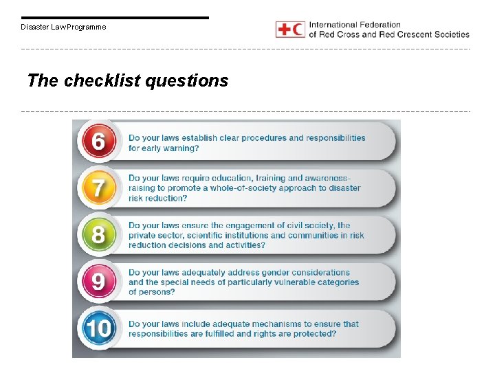 Disaster Law Programme The checklist questions 