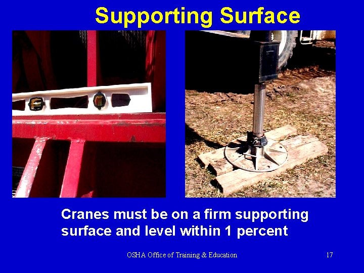 Supporting Surface Cranes must be on a firm supporting surface and level within 1