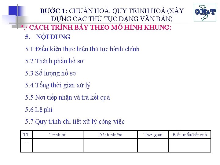 BƯỚC 1: CHUẨN HOÁ, QUY TRÌNH HOÁ (X Y DỰNG CÁC THỦ TỤC DẠNG