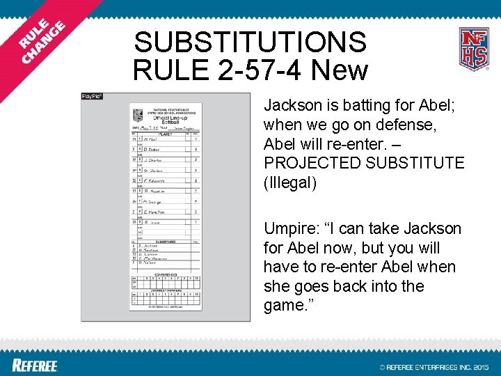 SUBSTITUTIONS RULE 2 -57 -4 New Jackson is batting for Abel; when we go