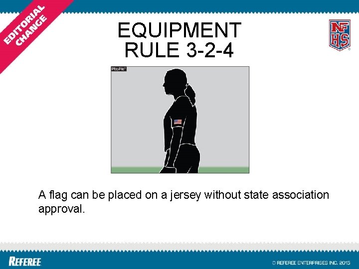 EQUIPMENT RULE 3 -2 -4 A flag can be placed on a jersey without