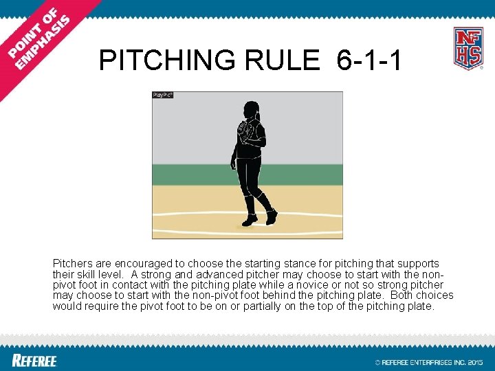  PITCHING RULE 6 -1 -1 Pitchers are encouraged to choose the starting stance