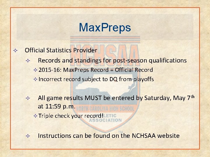 Max. Preps ² Official Statistics Provider ² Records and standings for post-season qualifications ²