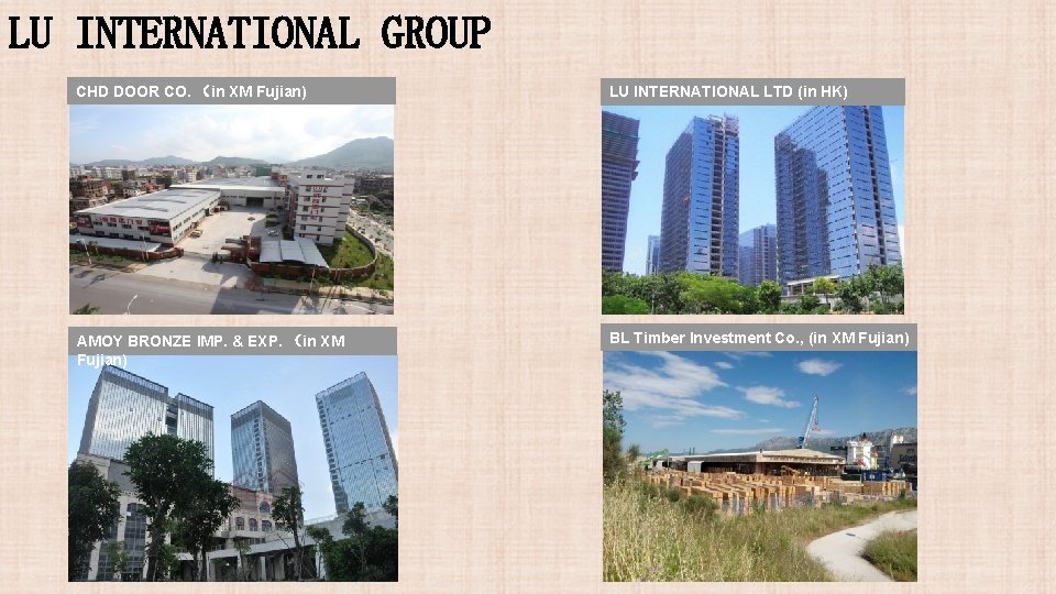 LU INTERNATIONAL GROUP CHD DOOR CO. (in XM Fujian) LU INTERNATIONAL LTD (in HK) LU INTERNATIONAL GROUP CHD DOOR CO. (in XM Fujian) LU INTERNATIONAL LTD (in HK)