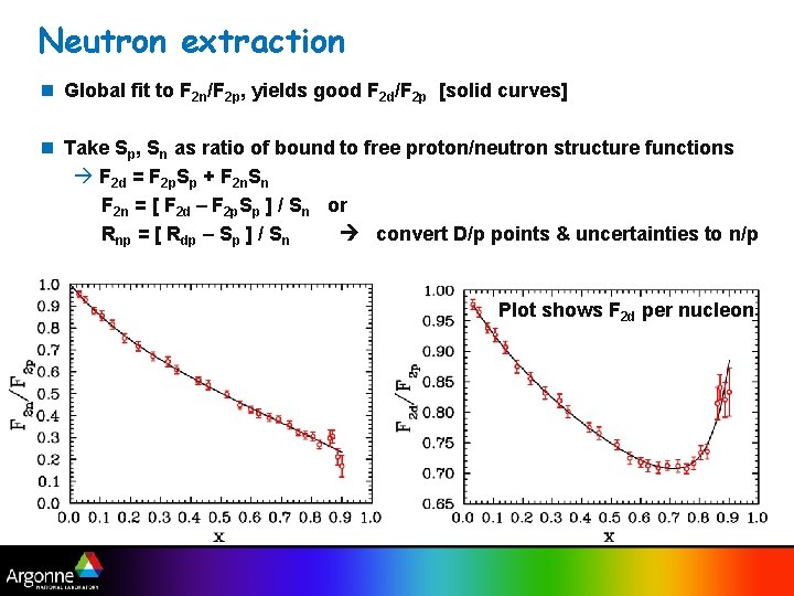Neutron extraction n Global fit to F 2 n/F 2 p, yields good F