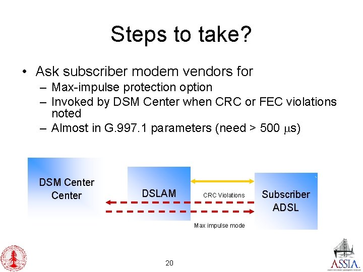 Steps to take? • Ask subscriber modem vendors for – Max-impulse protection option –