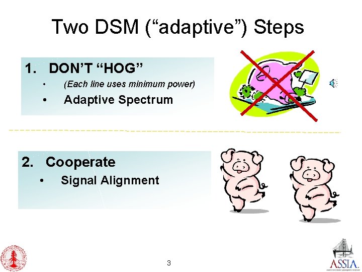 Two DSM (“adaptive”) Steps 1. DON’T “HOG” • (Each line uses minimum power) •