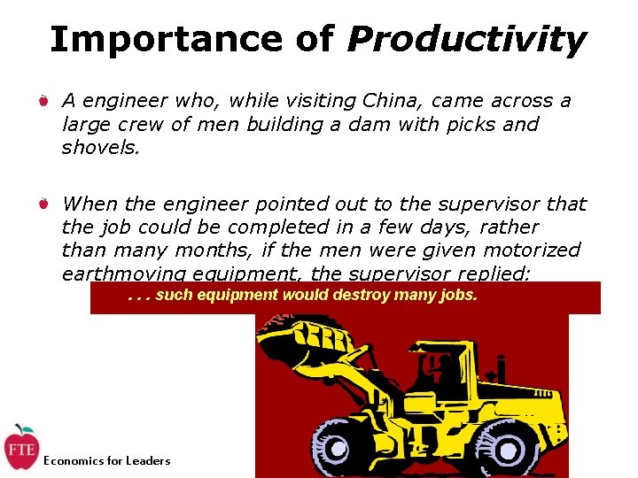 Importance of Productivity A engineer who, while visiting China, came across a large crew