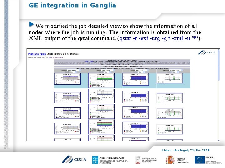 GE integration in Ganglia We modified the job detailed view to show the information