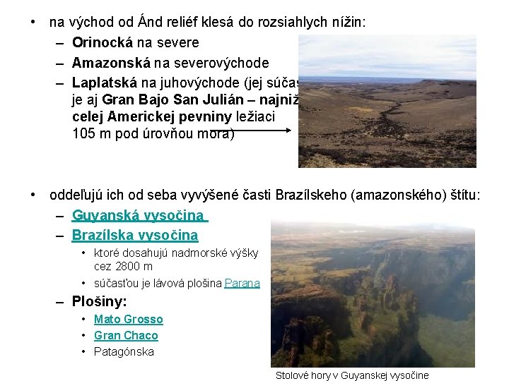 • na východ od Ánd reliéf klesá do rozsiahlych nížin: – Orinocká na • na východ od Ánd reliéf klesá do rozsiahlych nížin: – Orinocká na