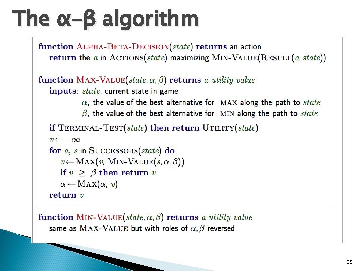 The α-β algorithm 85 
