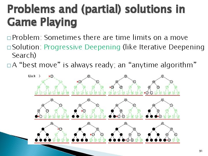 Problems and (partial) solutions in Game Playing � Problem: Sometimes there are time limits