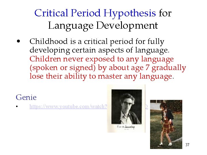 Critical Period Hypothesis for Language Development • Childhood is a critical period for fully