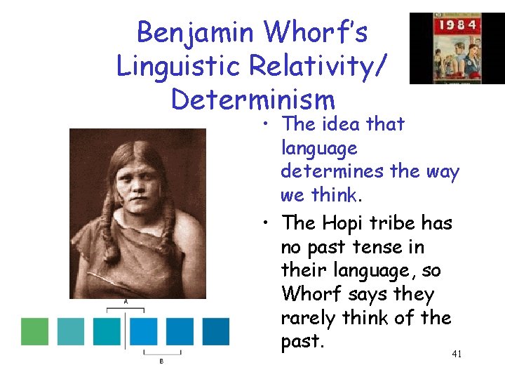 Benjamin Whorf’s Linguistic Relativity/ Determinism • The idea that language determines the way we