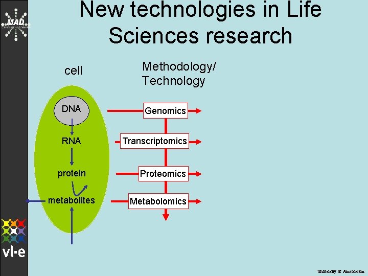 New technologies in Life Sciences research cell Methodology/ Technology DNA Genomics RNA Transcriptomics protein