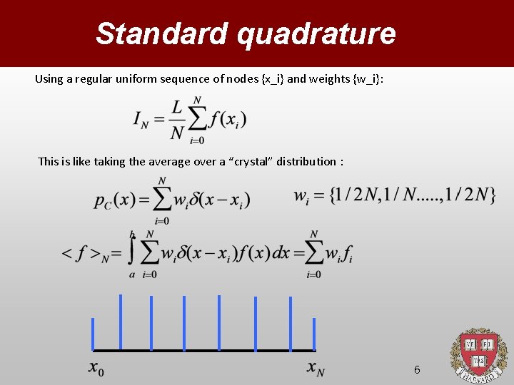 Standard quadrature Using a regular uniform sequence of nodes {x_i} and weights {w_i}: This