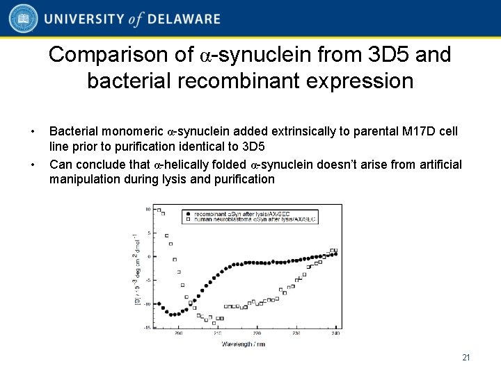 Comparison of α-synuclein from 3 D 5 and bacterial recombinant expression • • Bacterial