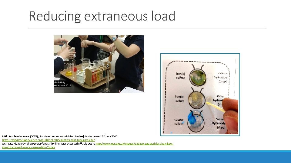 Reducing extraneous load Middle school science (2015), Rainbow test tube activities. [online] Last accessed