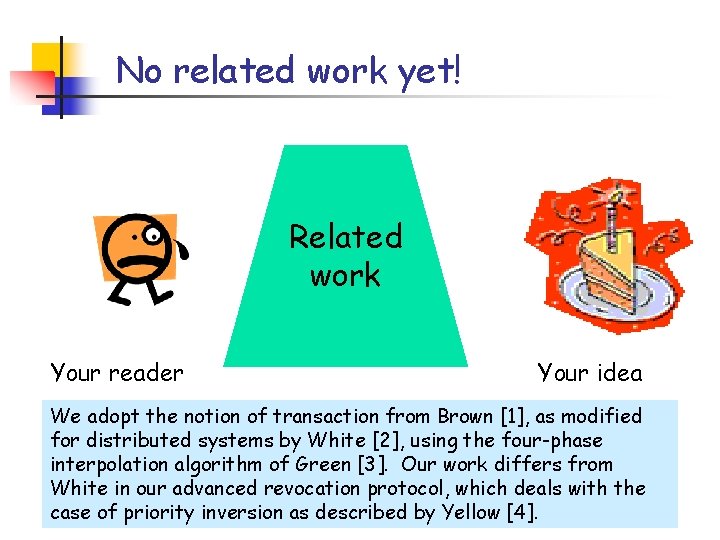 No related work yet! Related work Your reader Your idea We adopt the notion
