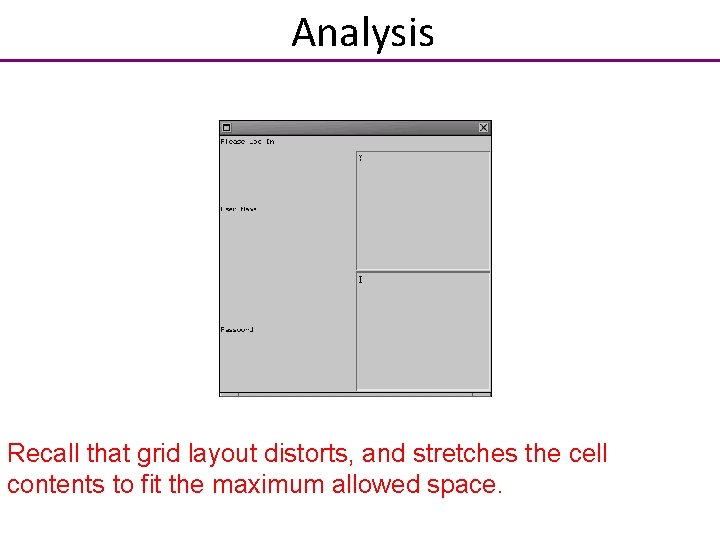 Analysis Recall that grid layout distorts, and stretches the cell contents to fit the
