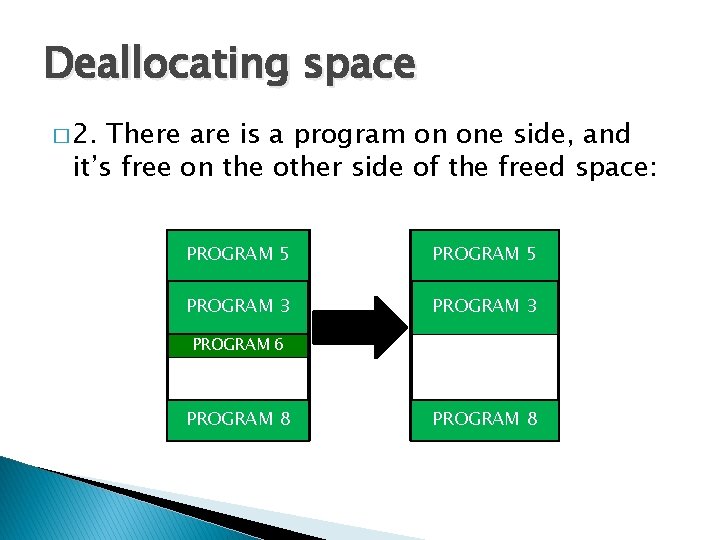 Deallocating space � 2. There are is a program on one side, and it’s