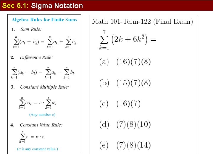 Sec 5. 1: Sigma Notation 