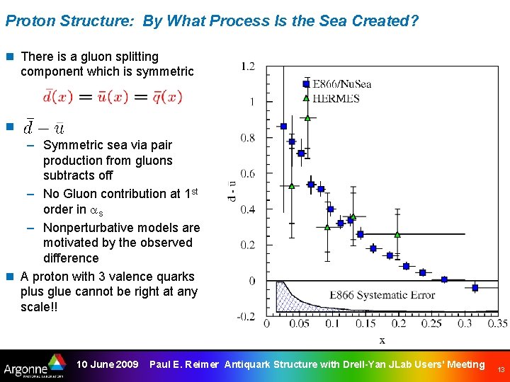 Proton Structure: By What Process Is the Sea Created? n There is a gluon