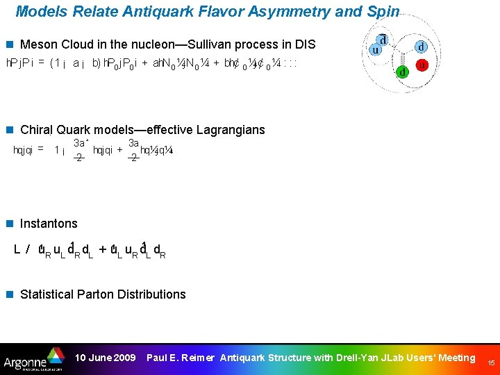 Models Relate Antiquark Flavor Asymmetry and Spin n Meson Cloud in the nucleon—Sullivan process