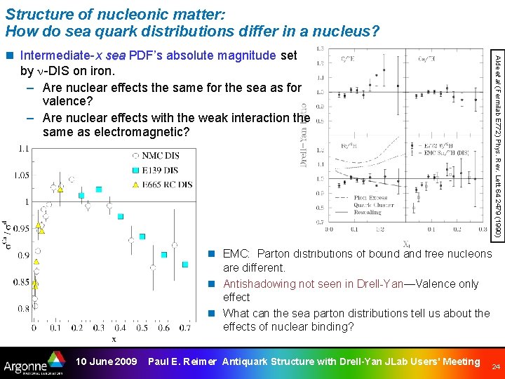Structure of nucleonic matter: How do sea quark distributions differ in a nucleus? Alde