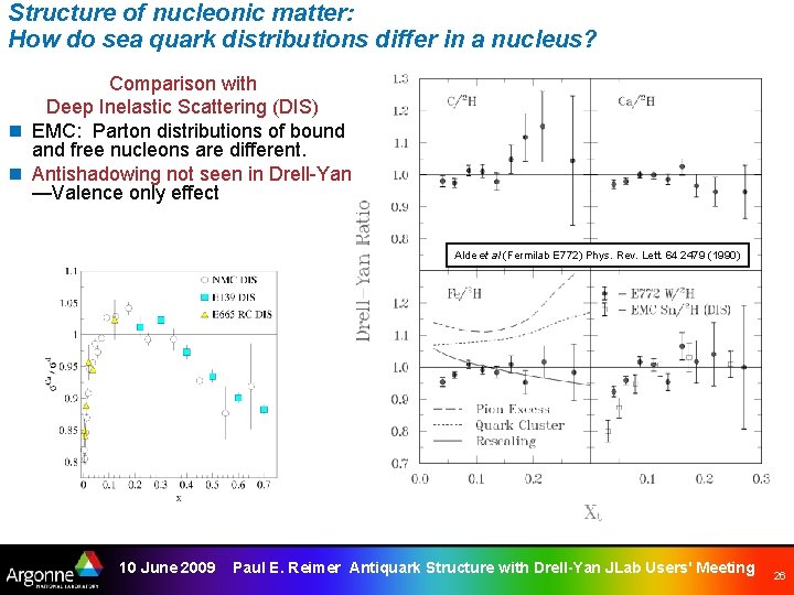 Structure of nucleonic matter: How do sea quark distributions differ in a nucleus? Comparison
