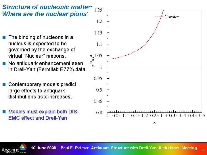 Structure of nucleonic matter: Where are the nuclear pions? n The binding of nucleons